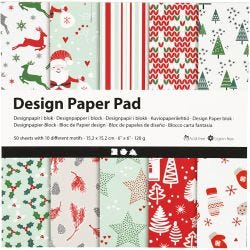Bloc de papier design, feuille 15,2x15,2 cm, 120 gr, vert, rouge, blanc, 50flles/ 1 Pq.