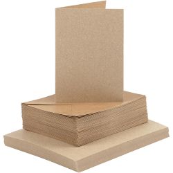 Cartes et enveloppes, dimension carte 10,5x15 cm, dimension enveloppes 11,5x16,5 cm, 120+240 gr, naturel, 50 set/ 1 Pq.