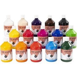 Peinture Acrylique Brillante, ass. de couleurs, 15x500ml/ 1 Pq.