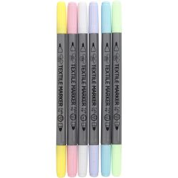 Feutres textiles, trait 2,3+3,6 mm, couleurs pastel, 6pièces/ 1 Pq.