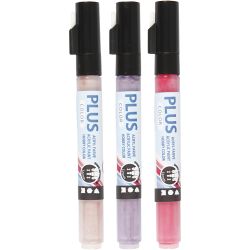 Feutres Plus Color, L : 14,5 cm, trait 1-2 mm, fuchsia, dusty rose, dark lilac, 5,5 ml, 3pièces/ 1 Pq.