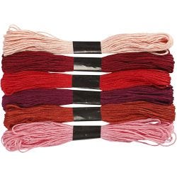 Fil à broder, 1 mm, harmonie de rouges, 6boule/ 1 Pq.