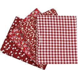 Tissu patchwork, dim. 45x55 cm, 100 gr, rouge, 4pièces/ 1 boule