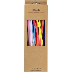 Fil chenille, L : 30 cm, ép. 6 mm, multicolore, 25 ass./ 1 Pq.