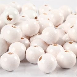 Perles en Bois, d 10 mm, diamètre intérieur 3 mm, blanc, 20 gr/ 1 Pq.