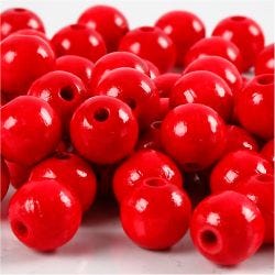 Perles en Bois, d 10 mm, diamètre intérieur 3 mm, rouge, 20 gr/ 1 Pq.