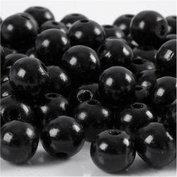 Perles en Bois, d 10 mm, diamètre intérieur 3 mm, noir, 20 gr/ 1 Pq.