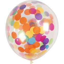 Ballons avec confettis, rond, 23 cm, transparent, 4pièces/ 1 Pq.