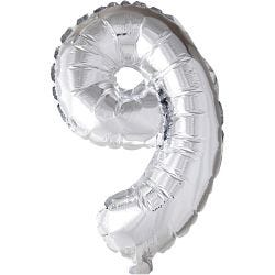 Ballon en aluminium, 9, H : 41 cm, argent, 1 pièce