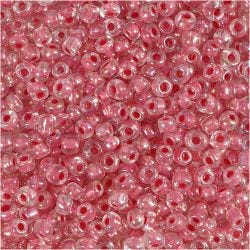 Perles de Rocaille, d 3 mm, dim. 8/0, diamètre intérieur 0,6-1,0 mm, coeur rose, 25 gr/ 1 Pq.