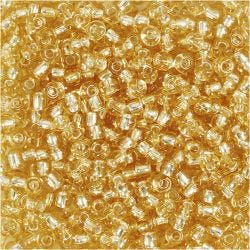 Perles de Rocaille, d 3 mm, dim. 8/0, diamètre intérieur 0,6-1,0 mm, or, 25 gr/ 1 Pq.