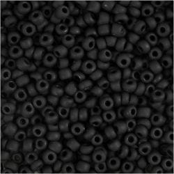Perles de Rocaille, d 3 mm, dim. 8/0, diamètre intérieur 0,6-1,0 mm, noir mat, 25 gr/ 1 Pq.