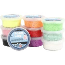 Foam Clay®, paillettes, ass. de couleurs, 10x35gr/ 1 Pq.