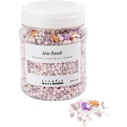 Perles de cire, diamètre intérieur 1,3-2,5 mm, orange pastel, rose clair, mauve clair, nacré, 425 gr, 700ml/ 1 boîte