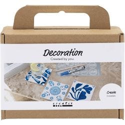 Mini Kit DIY Dessin, Dessous de verres en porcelaine, bleu, 1 Pq.