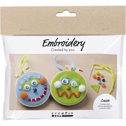 Mini Kit DIY Broderie, Visages, bleu, vert, 1 Pq.