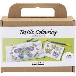 Mini Kit DIY Coloriage Textile, Papillons, couleurs pastel, 1 Pq.