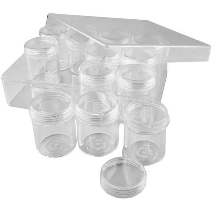 Coffret de rangement avec pots, H : 47 mm, d 37 mm, 35 ml, 12 pièces/ 1 set