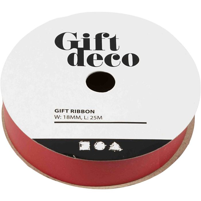Ruban cadeau, L : 18 mm, rouge, 25 m/ 1 rouleau