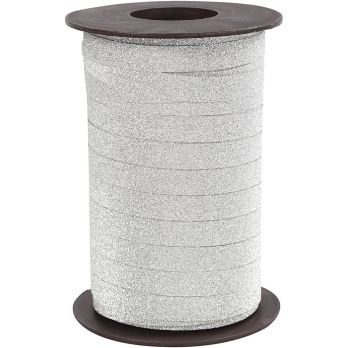 Ruban cadeau, L : 10 mm, paillettes, argent, 100 m/ 1 Pq.