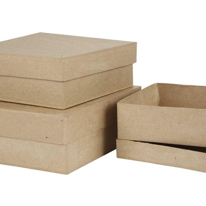 Boîtes Carrées, H : 5+6+7,5 cm, dim. 16+18+20 cm, 3 pièces/ 1 set