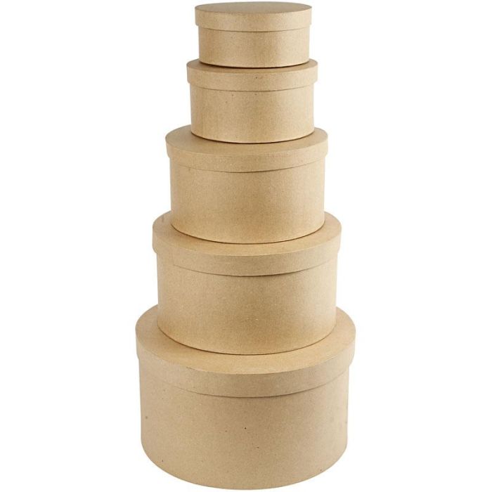 Boîtes Gigognes Rondes, H : 8+10+13+15+19 cm, d 16,5+18,5+24+28,5+35,5 cm, 5 pièces/ 1 set