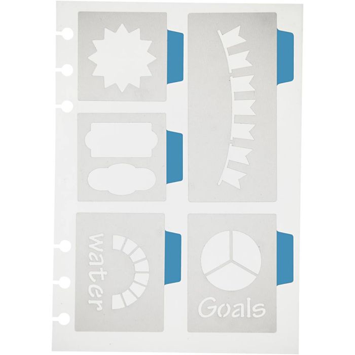 Pochoir, 5 grands motifs, feuille 12,5x17,5 cm, 1 flles