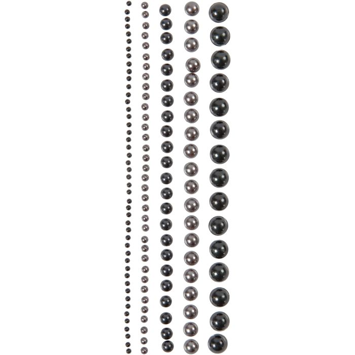 Demies perles, dim. 2-8 mm, noir, anthracite gris, 140 pièces/ 1 Pq.