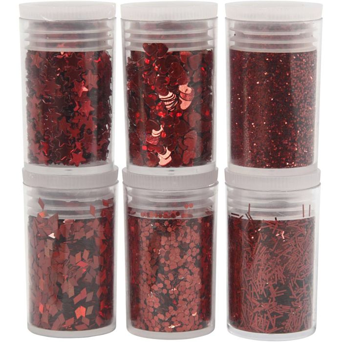Paillettes & sequins biodégradables, rouge, 6x7 ml/ 1 Pq.
