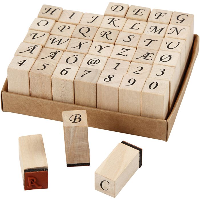 Set de tampons en bois, dim. 13x13 mm, ca. 8 mm, 42 ass./ 1 set