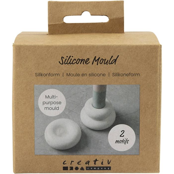 Moule en silicone, Bougeoirs en forme de donut, H : 2+3,8 cm, d 6+6,2 cm, transparent mat, 1 pièces/ 1 Pq.