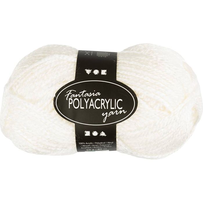 Pelote de laine acrylique Fantasia, L : 80 m, aiguille 4,5-5, blanc, 50 gr/ 1 boule