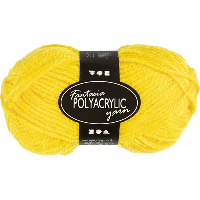 Pelote de laine acrylique Fantasia, L : 80 m, aiguille 4,5-5, jaune, 50 gr/ 1 boule
