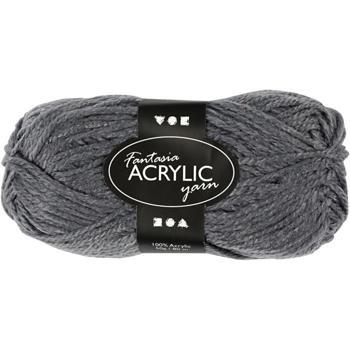 Pelote de laine acrylique Fantasia, L : 80 m, gris, 50 gr/ 1 boule