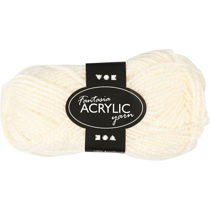 Pelote de laine acrylique Fantasia, L : 80 m, blanc cassé, 50 gr/ 1 boule