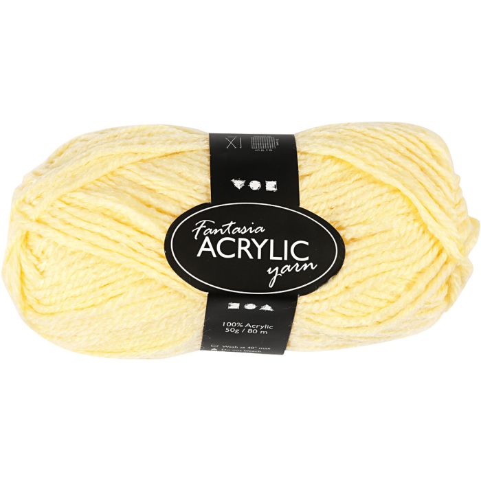 Pelote de laine acrylique Fantasia, L : 80 m, jaune clair, 50 gr/ 1 boule