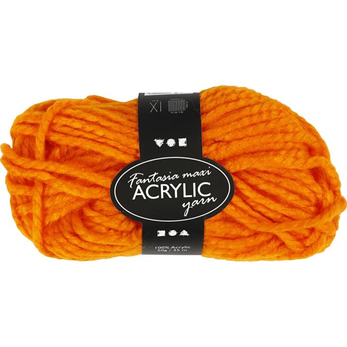 Pelote de Laine Acrylique Fantasia, L : 35 m, aiguille 9-10, orange néon, 50 gr/ 1 boule
