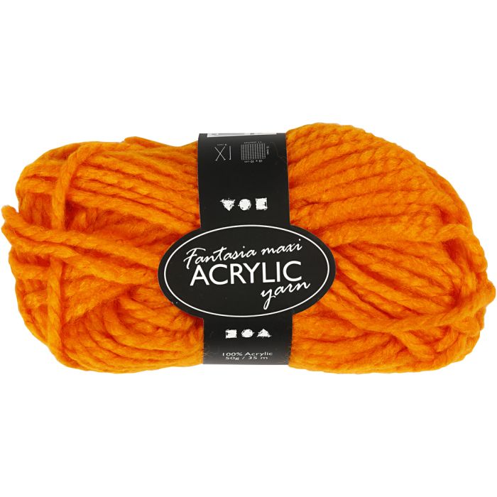 Pelote de Laine Acrylique Fantasia, L : 35 m, Maxi, orange néon, 50 gr/ 1 boule