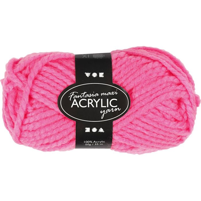 Pelote de Laine Acrylique Fantasia, L : 35 m, aiguille 9-10, rose néon, 50 gr/ 1 boule