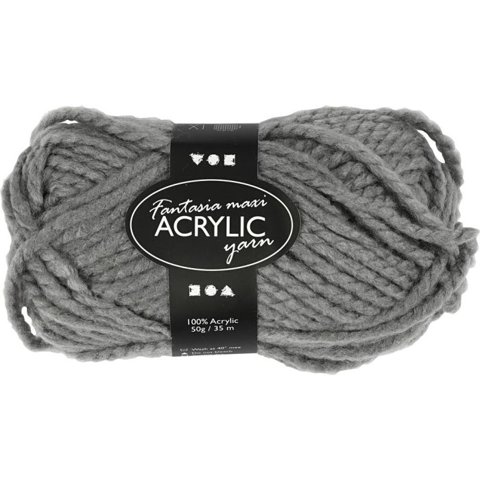 Pelote de Laine Acrylique Fantasia, L : 35 m, aiguille 9-10, gris, 50 gr/ 1 boule