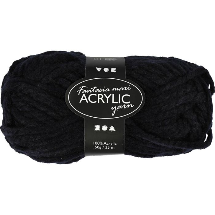 Pelote de Laine Acrylique Fantasia, L : 35 m, aiguille 9-10, noir, 50 gr/ 1 boule
