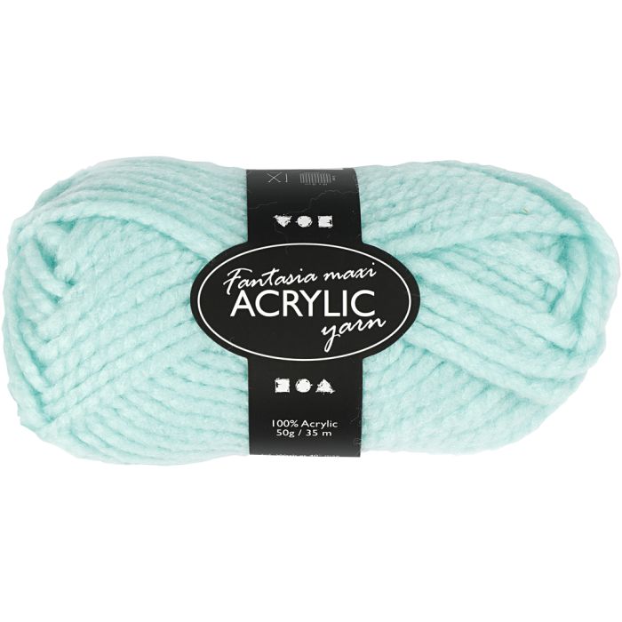 Pelote de Laine Acrylique Fantasia, L : 35 m, Maxi, vert menthe, 50 gr/ 1 boule