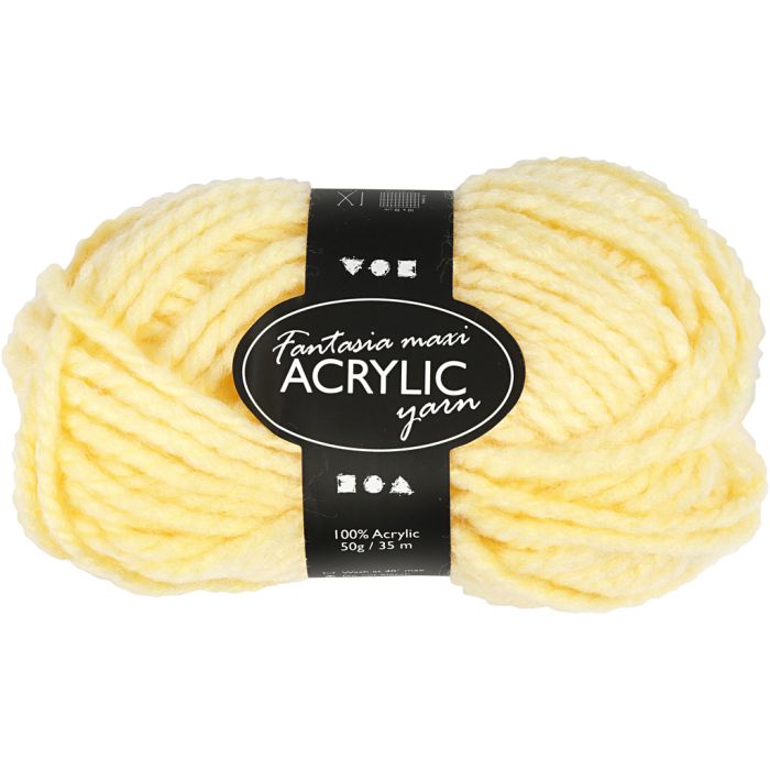 Pelote de Laine Acrylique Fantasia, L : 35 m, Maxi, jaune clair, 50 gr/ 1 boule