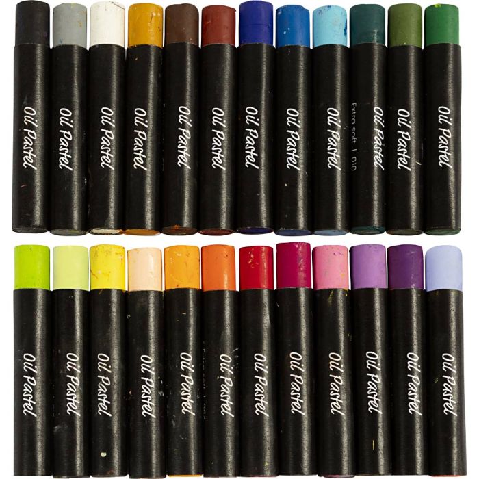 Pastels à l’huile, L : 7 cm, ép. 11 mm, couleurs pastel, 24 pièces/ 1 Pq.