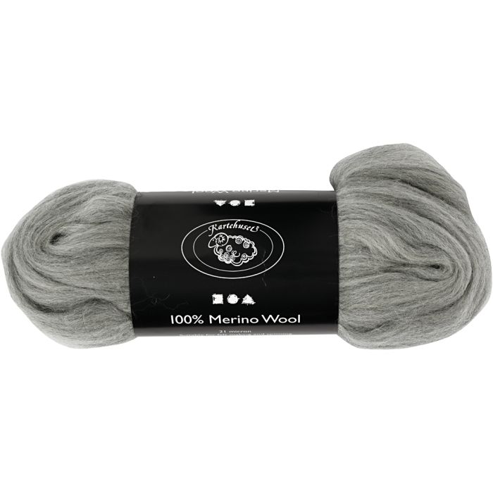 Laine Mérinos, ép. 21 my, gris, 100 gr/ 1 Pq.