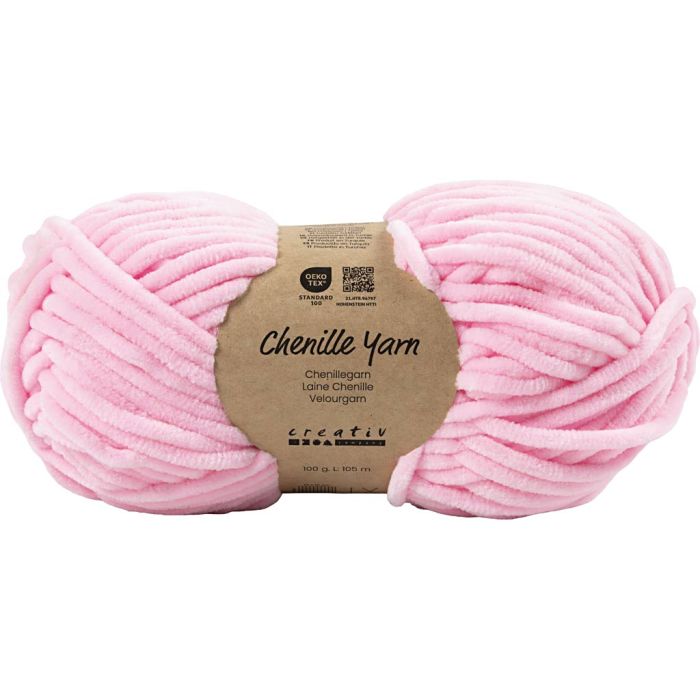 Laine Chenille, L : 105 m, aiguille 5-6, rose clair, 100 gr/ 1 boule