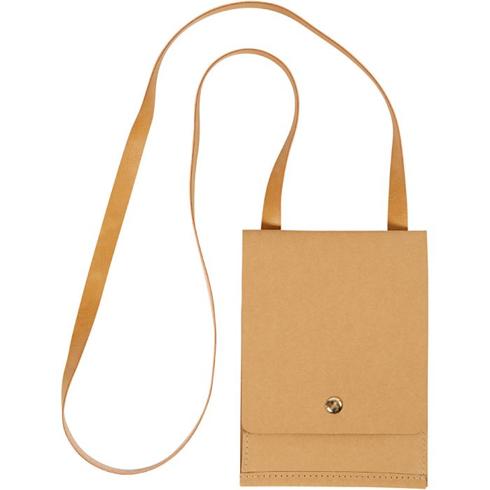 Sac à bandoulière en papier imitation cuir, H : 18 cm, L : 13 cm, 350 gr, brun clair, 1 pièce