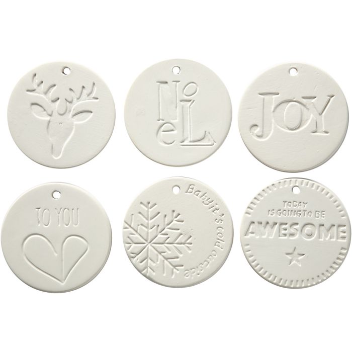 Décorations à suspendre, dim. 7x7 cm, ép. 0,6 cm, blanc, 24 pièces/ 1 Pq.
