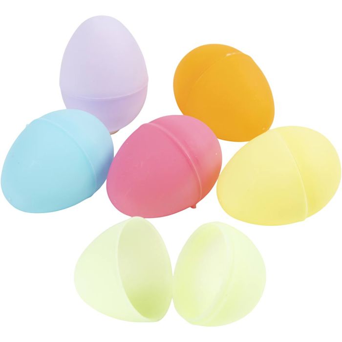 Oeufs, H : 4,5 cm, d 3 cm, couleurs pastel, 24 pièces/ 1 Pq.
