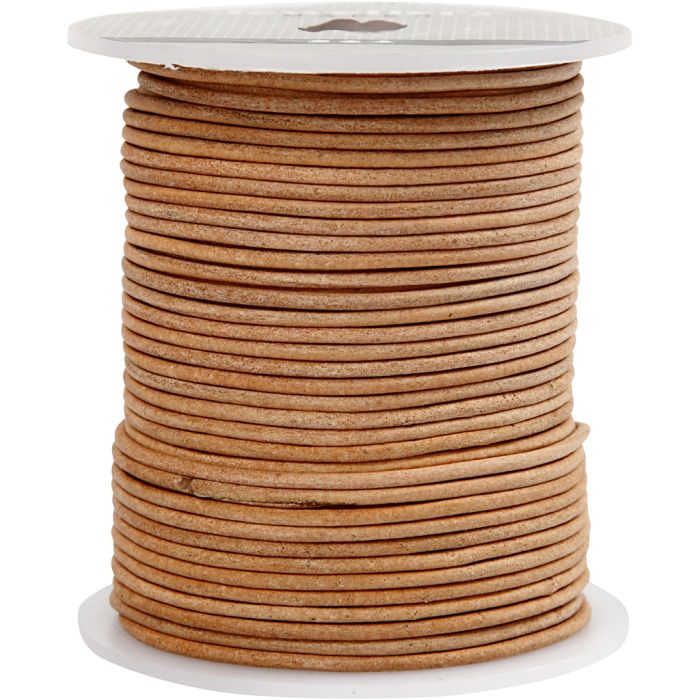 Cordon de cuir, ép. 2 mm, beige, 50 m/ 1 rouleau